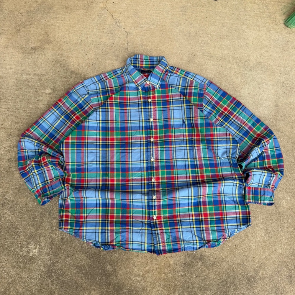 Polo Ralph Lauren Mens 2XB Big & Tall Plaid Button Down Shirt Blue Multi Color